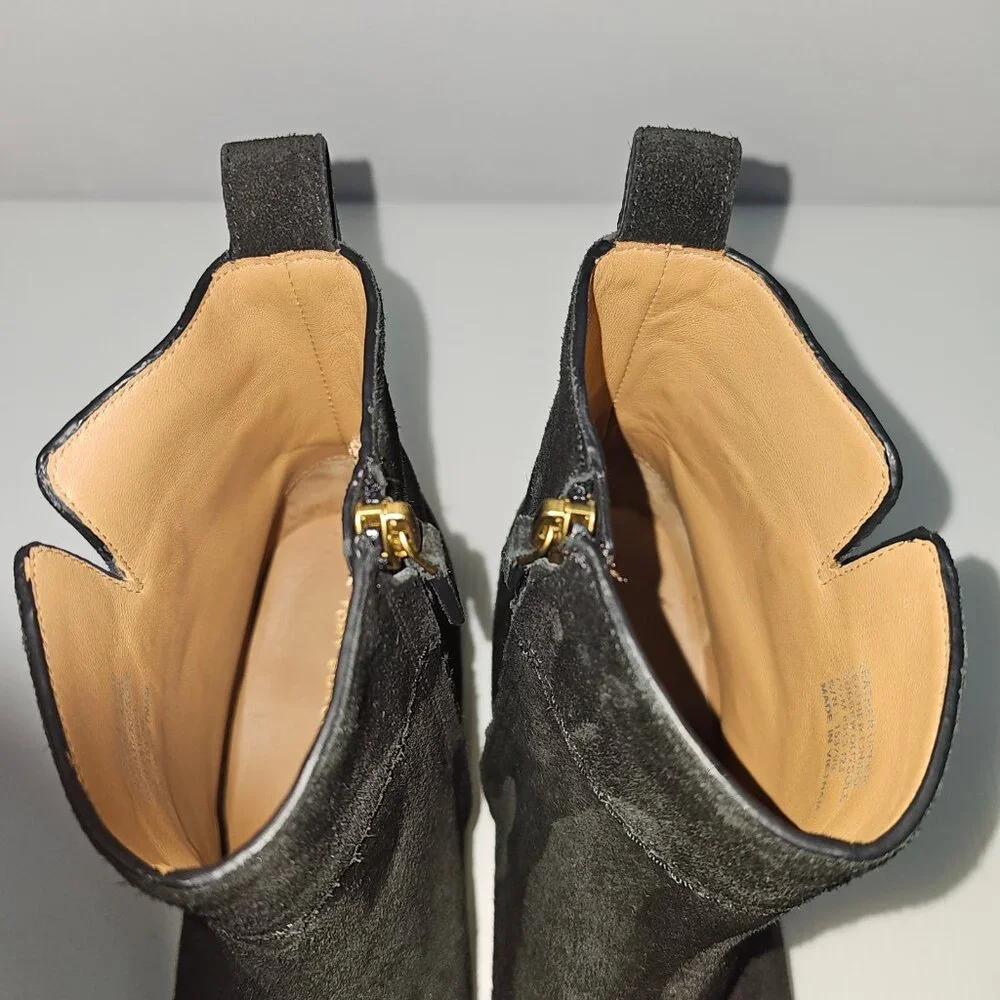 Tory Burch Everly Ankle Boot Womens 7.5 Black Suede Gold Logo Luxury Designer - Picture 10 of 16